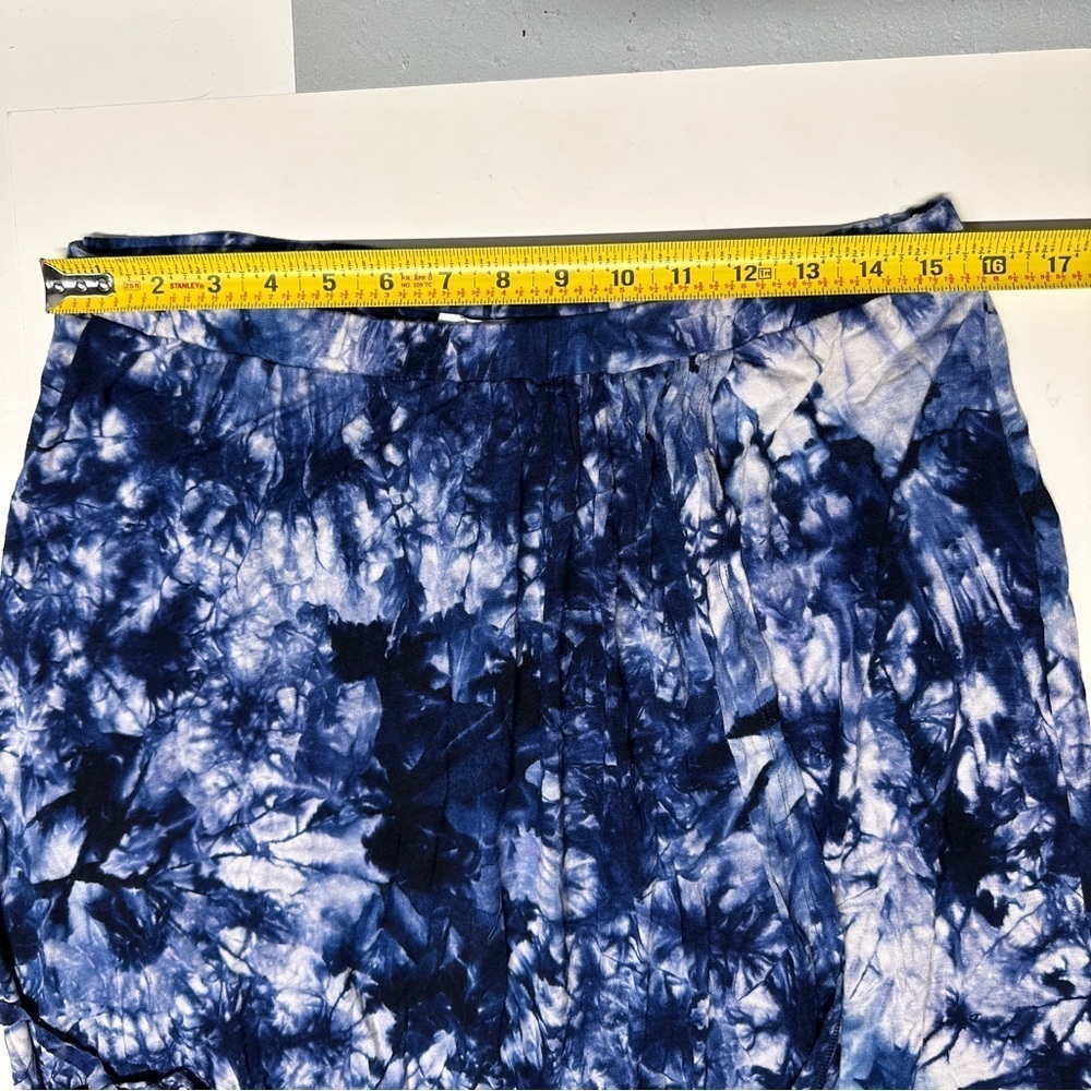 Fringed Tie-Dye Maxi Faux Wrap Skirt Boho Blue White Festival Coachella Large - Picture 10 of 11